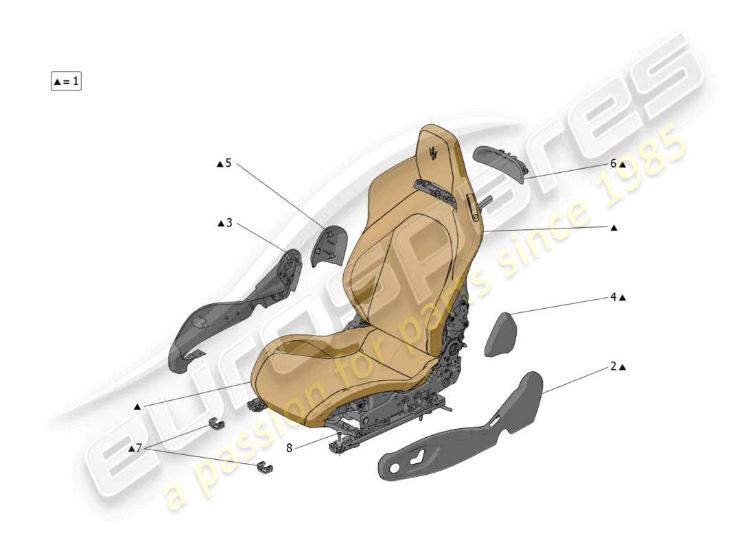 maserati mc20 (2022) sièges : panneaux de garniture schéma des pièces