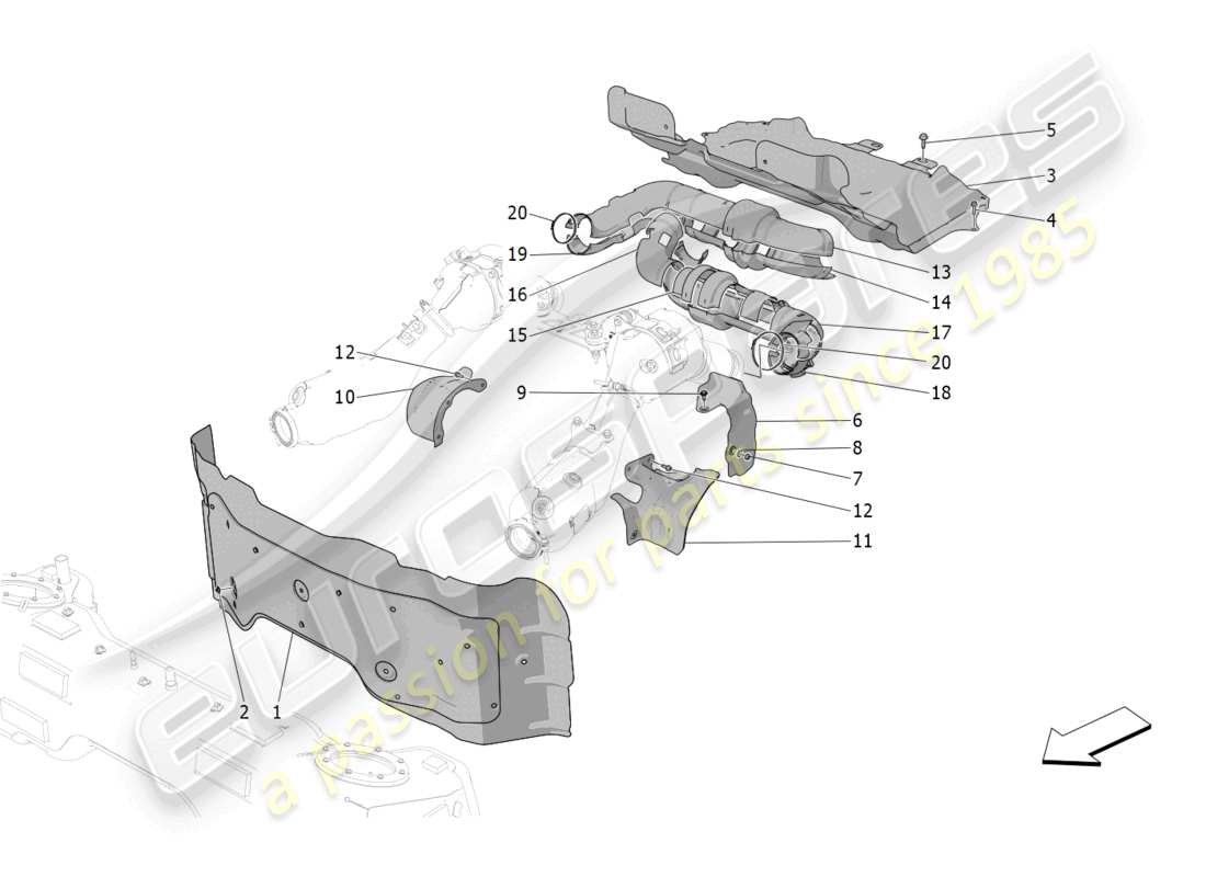 maserati mc20 (2023) panneaux isolants thermiques schéma des pièces