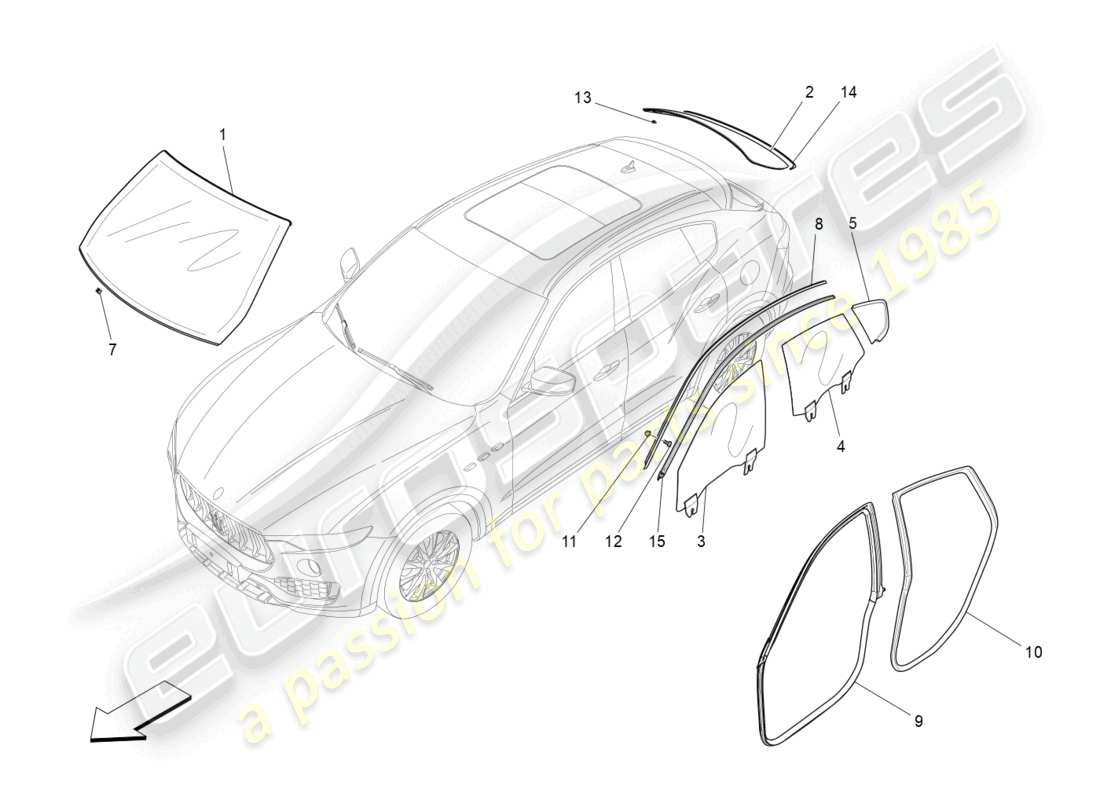 maserati levante modena s (2022) fenêtres et bandes de fenêtres schéma des pièces
