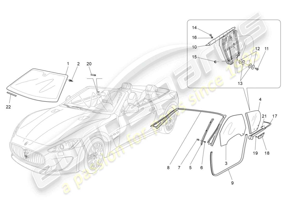 maserati grancabrio mc (2013) diagramme de pièces de fenêtres et de bandes de fenêtre