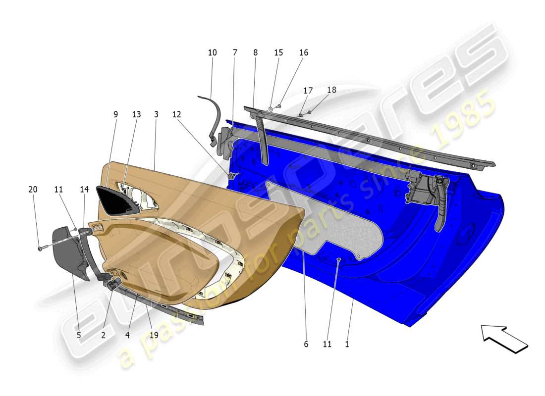 maserati mc20 (2022) portes : panneaux de garniture schéma des pièces