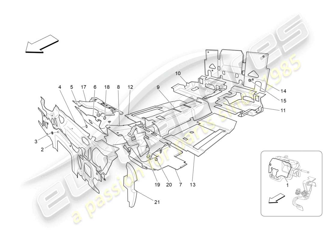 maserati grancabrio mc (2013) panneaux d'insonorisation à l'intérieur du schéma des pièces du véhicule