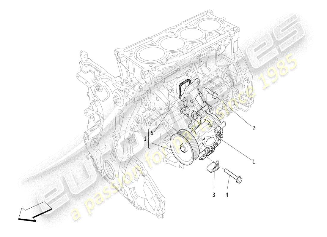 maserati ghibli (2021) système de refroidissement : diagramme de pièces de la pompe à eau