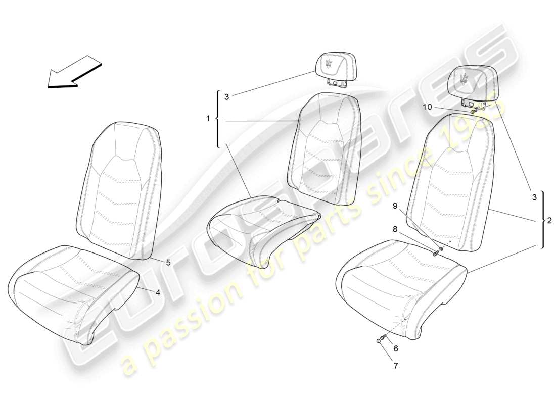 maserati grancabrio mc (2013) sièges arrière : diagramme de pièces des panneaux de garniture