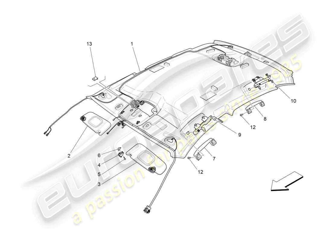 maserati ghibli fragment (2022) schéma des pièces du toit et des pare-soleil