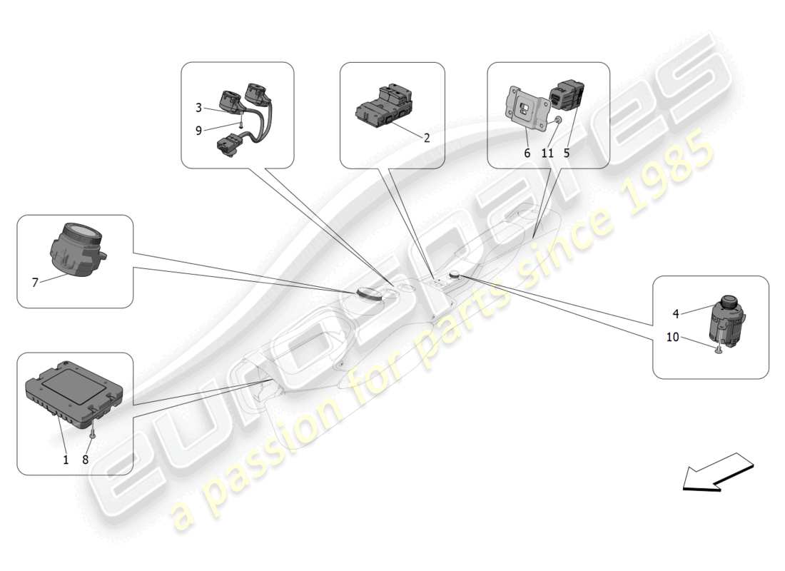 maserati mc20 (2023) appareils de console centrale schéma des pièces