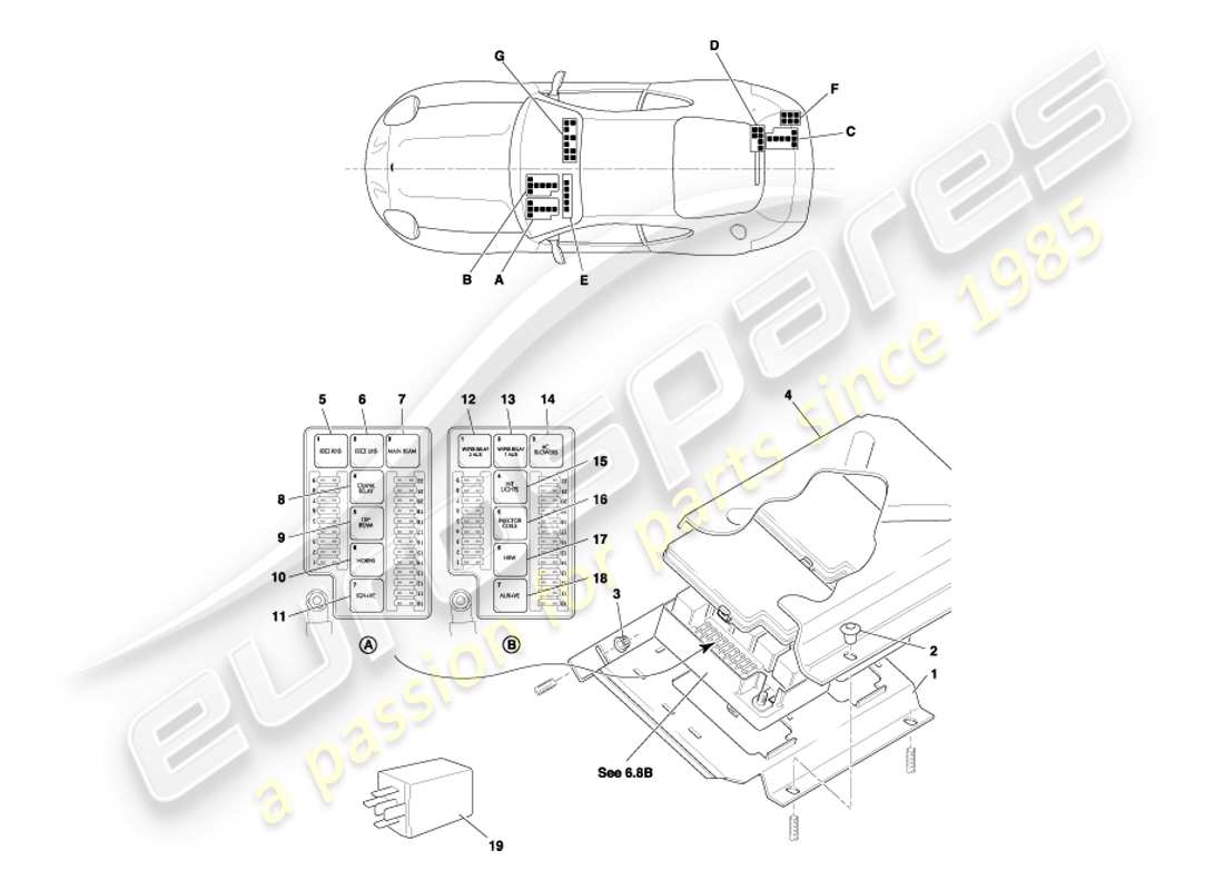 aston martin db7 vantage (2004) relais, vin 300556 sur le diagramme de pièce