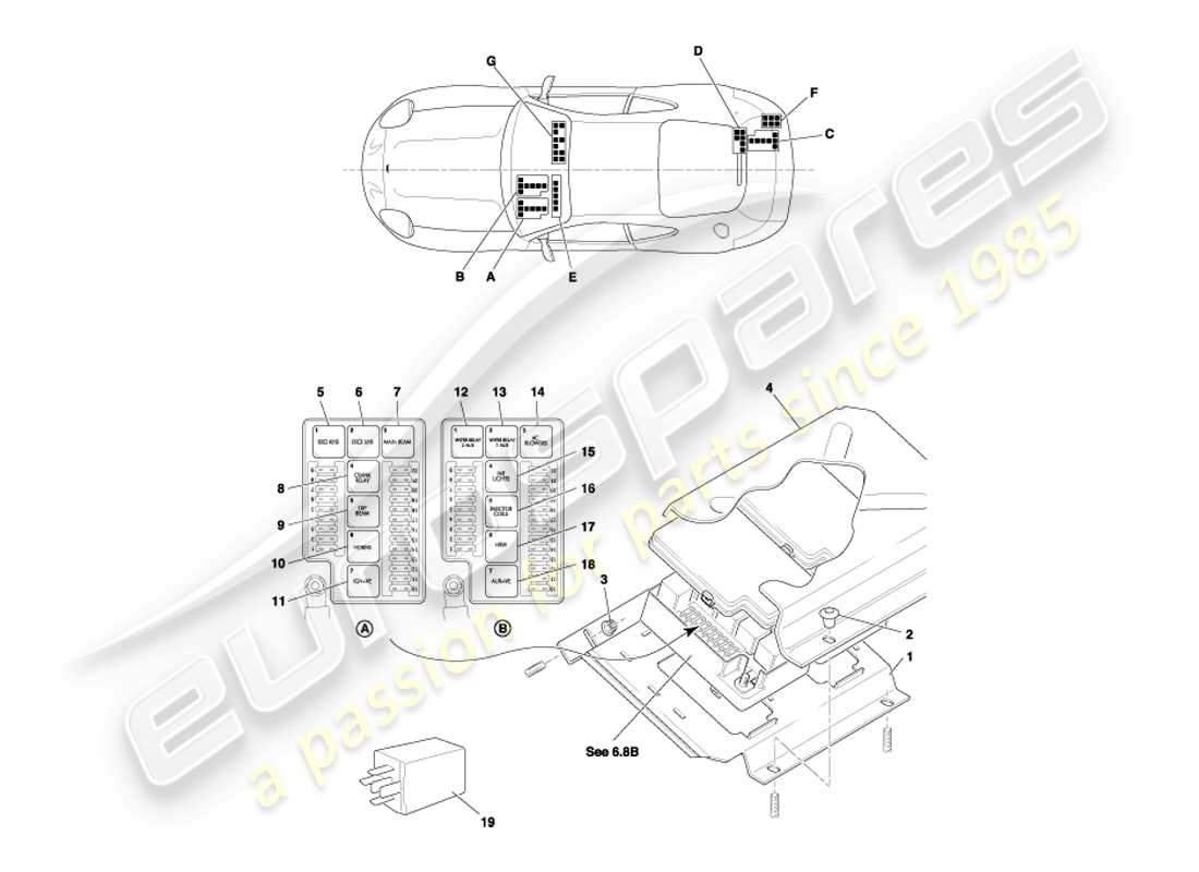 aston martin db7 vantage (2003) relais, vin 300556 sur le diagramme de pièce