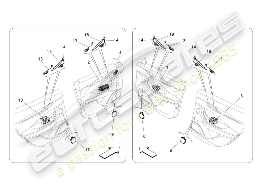 maserati levante (2020) dispositifs de porte schéma des pièces
