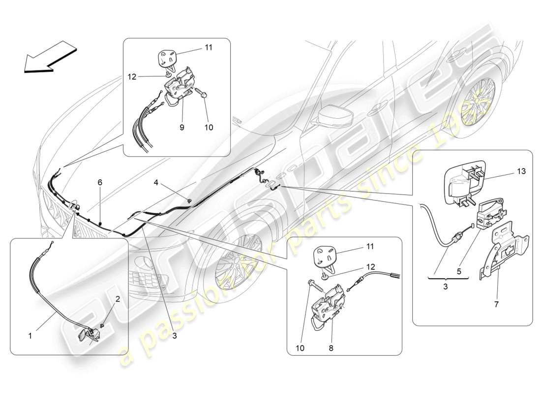 maserati levante tributo (2021) bouton d'ouverture du couvercle avant schéma des pièces