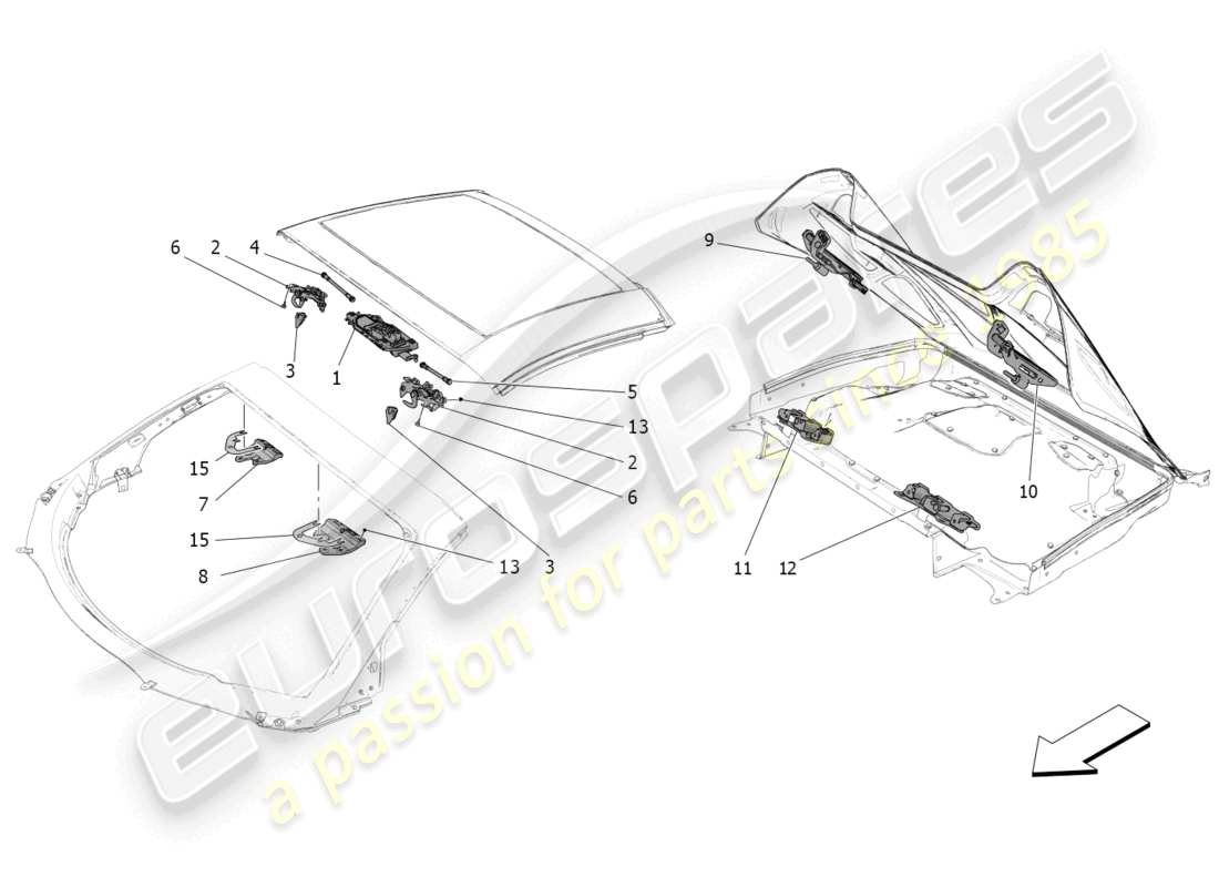 maserati mc20 cielo (2023) capote électrique : fermetures et micro-interrupteurs schéma des pièces