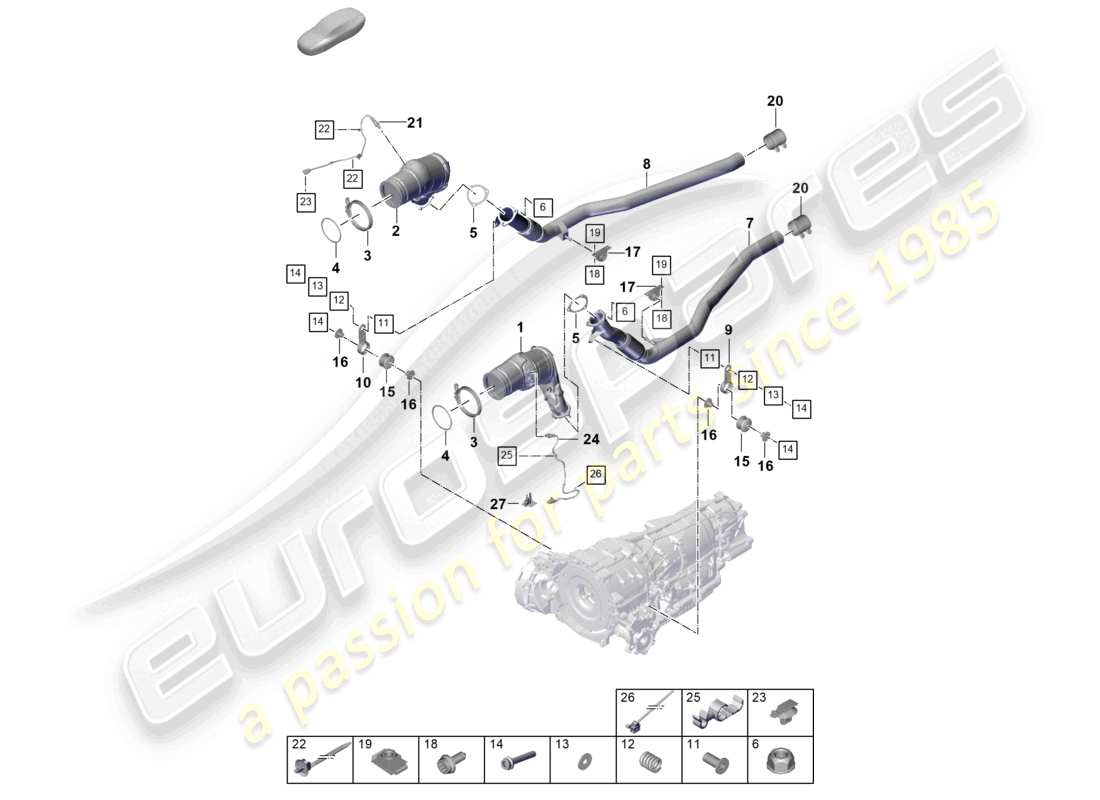 porsche 2026 (cayenne e3 pa) système d'échappement tuyau d'échappement avec catalyseur tuyau d'échappement sonde lambda schéma des pièces