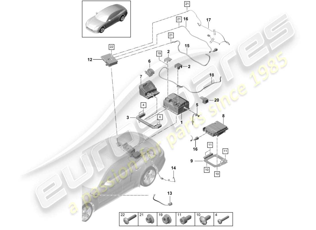 porsche 2021 (panamera 971-1) schéma des pièces de la batterie 48 volts