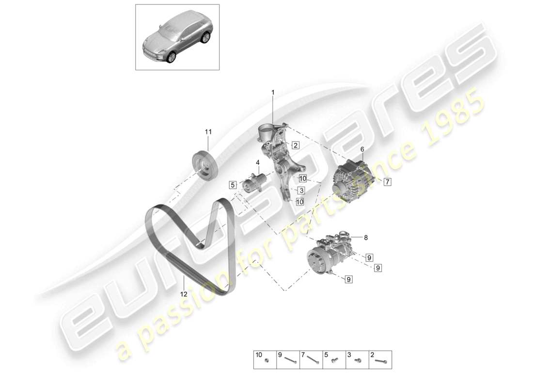 porsche 2021 (macan) diagramme des pièces du tendeur de courroie poly-v