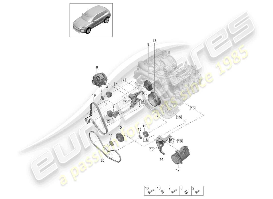 porsche 2021 (macan) amortisseur de tendeur de courroie poly-v schéma des pièces