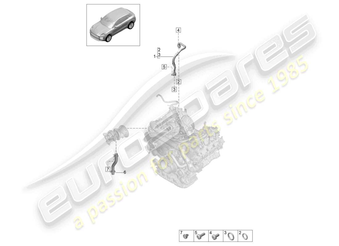 porsche 2021 (macan) schéma des pièces de la conduite de pression d'huile pour turbocompresseur à gaz d'échappement