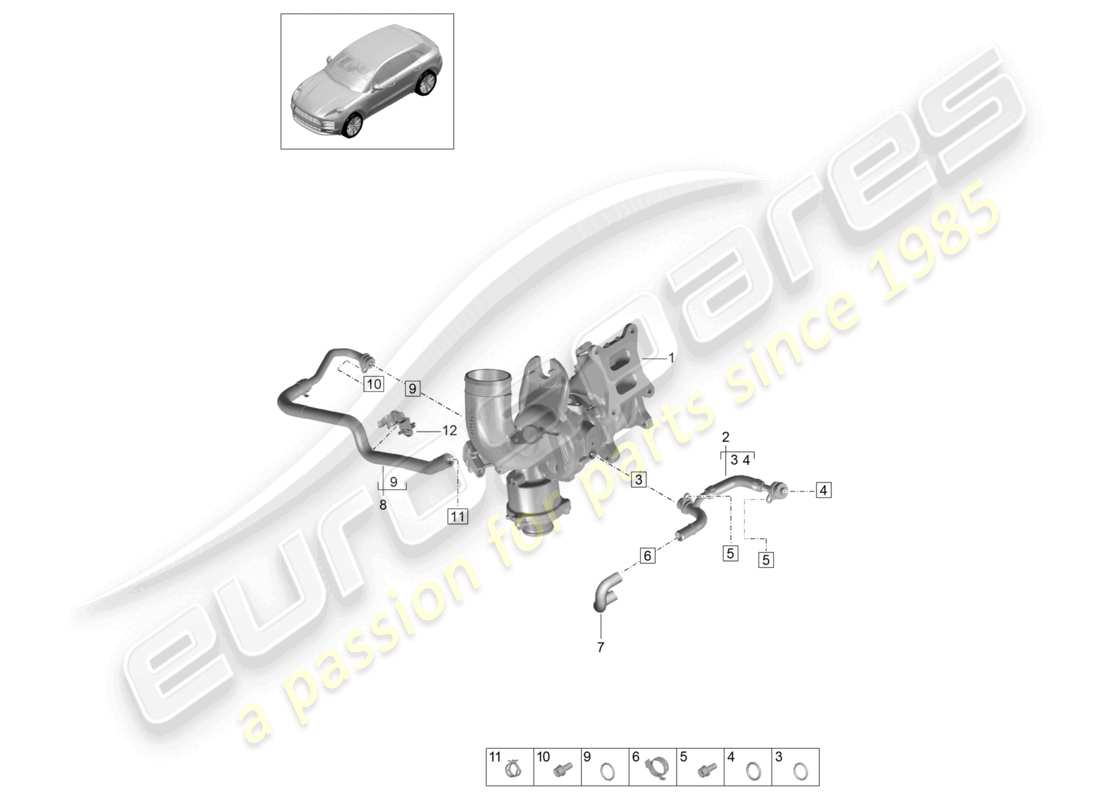 porsche 2021 (macan) schéma des pièces du système de refroidissement du turbocompresseur