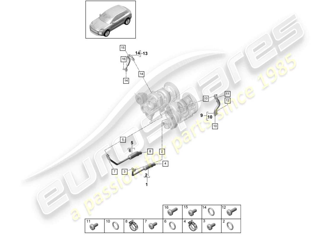 porsche 2021 (macan) schéma des pièces du système de refroidissement du turbocompresseur