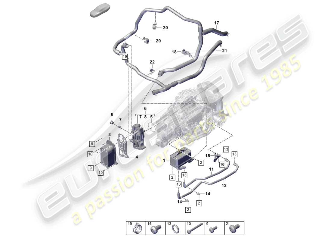 porsche 2023 (992-1 gt3/rs/st) 7-speed boîte de vitesses à double embrayage - pdk - système de refroidissement de l'huile de boîte de vitesses diagramme des pièces