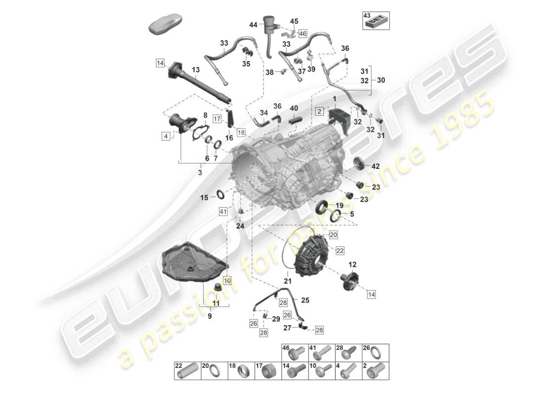 porsche 2023 (992-1 gt3/rs/st) 7-speed boîte de vitesses à double embrayage - pdk - pièces détachées schéma des pièces