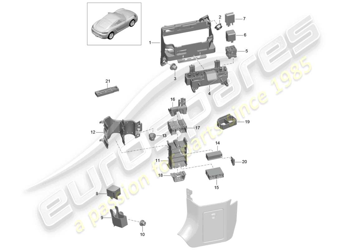 porsche 2024 (718 cayman) schéma des pièces du tableau de bord du système électrique central