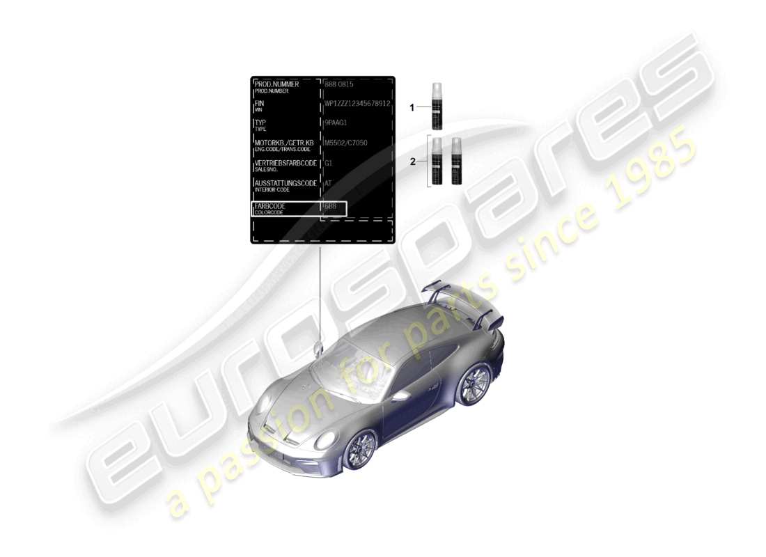 porsche 2026 (992-2 gt3) schéma des pièces de l'applicateur de retouche de peinture