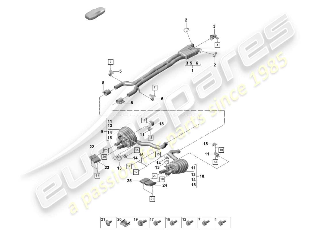 porsche 2024 (panamera 971-2) système d'échappement silencieux avant silencieux arrière tuyau d'échappement schéma des pièces