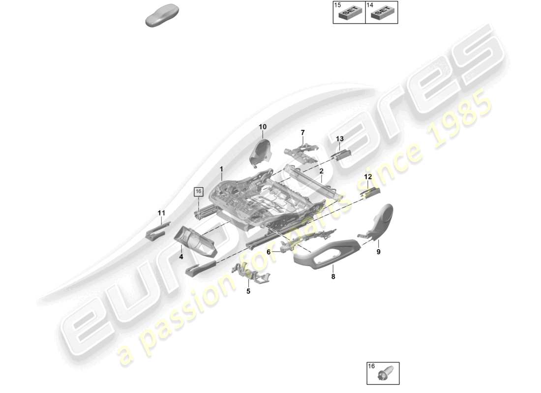 porsche 2026 (992-2 gt3) accessoires du cadre de siège diagramme des pièces diverses