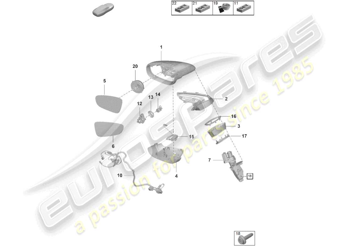 porsche 2024 (992-2) schéma des pièces des accessoires des rétroviseurs extérieurs