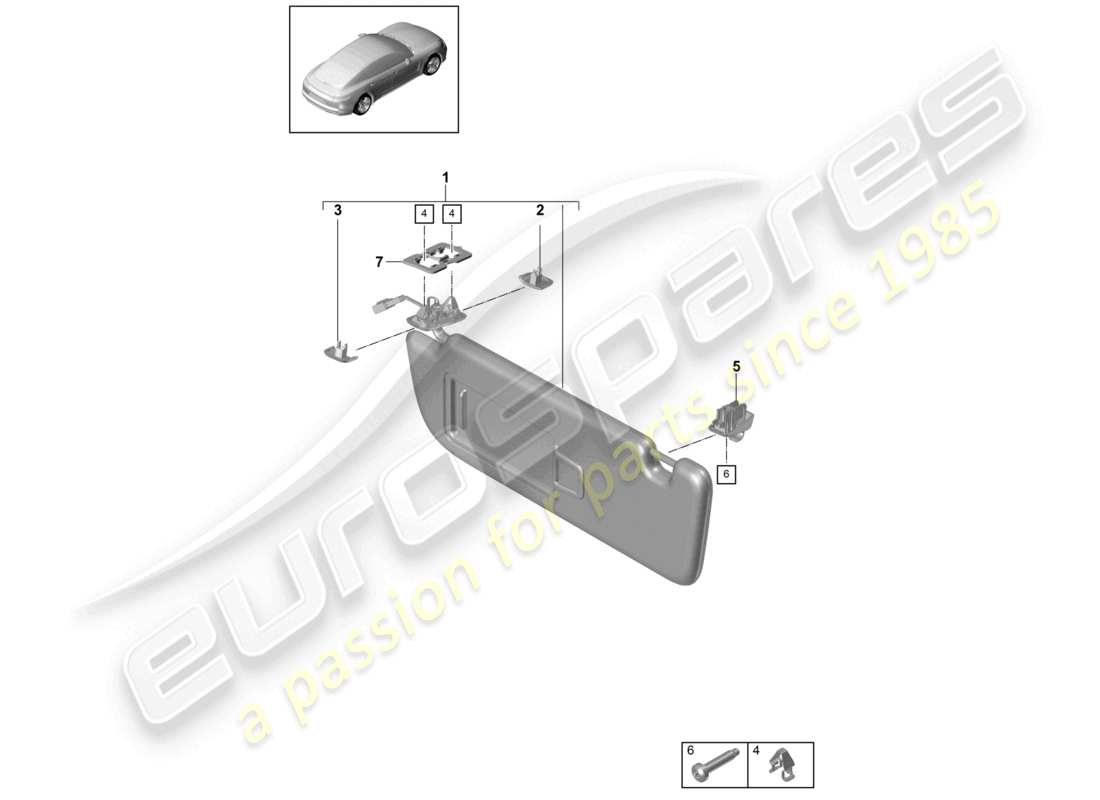 porsche 2021 (panamera 971-1) diagramme des pièces des pare-soleil