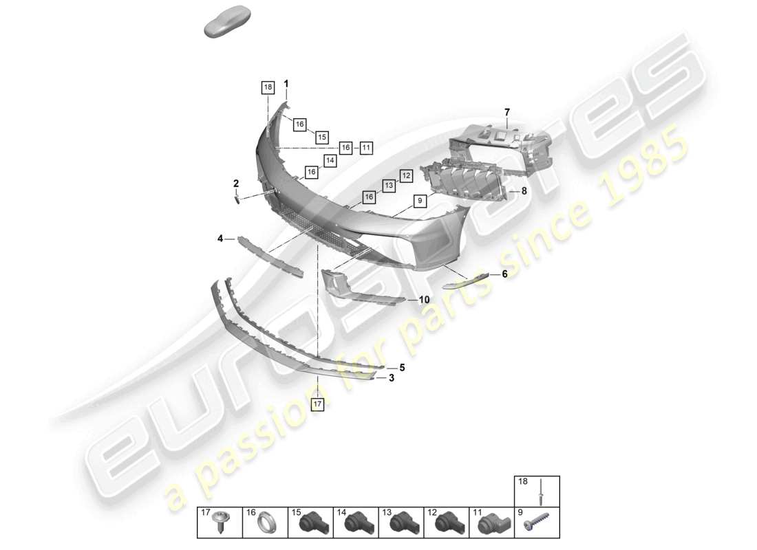porsche 2024 (992-2) schéma des pièces du pack sport design pour pare-chocs avant
