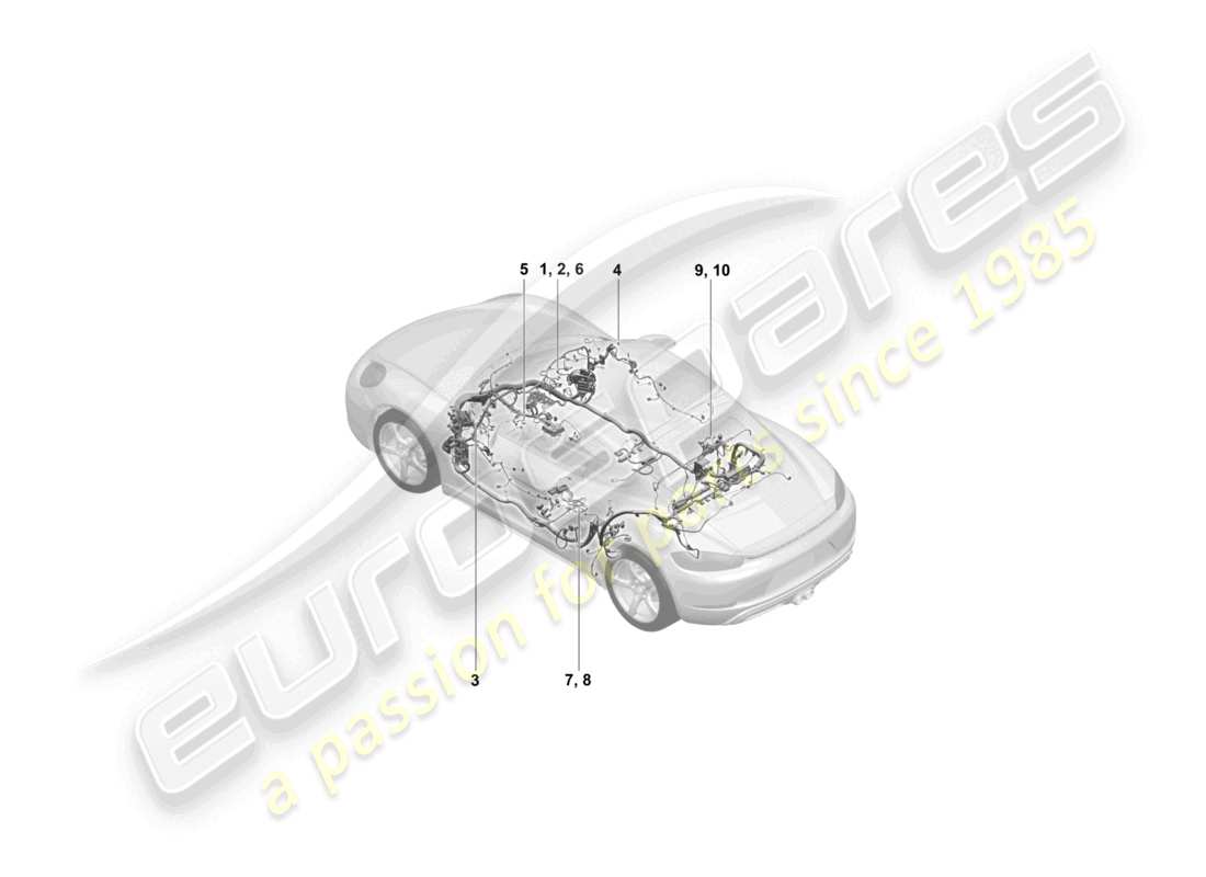 porsche 2021 (718 cayman gt4) schéma des pièces des faisceaux de câbles airbag pour véhicules équipés de ceintures de sécurité