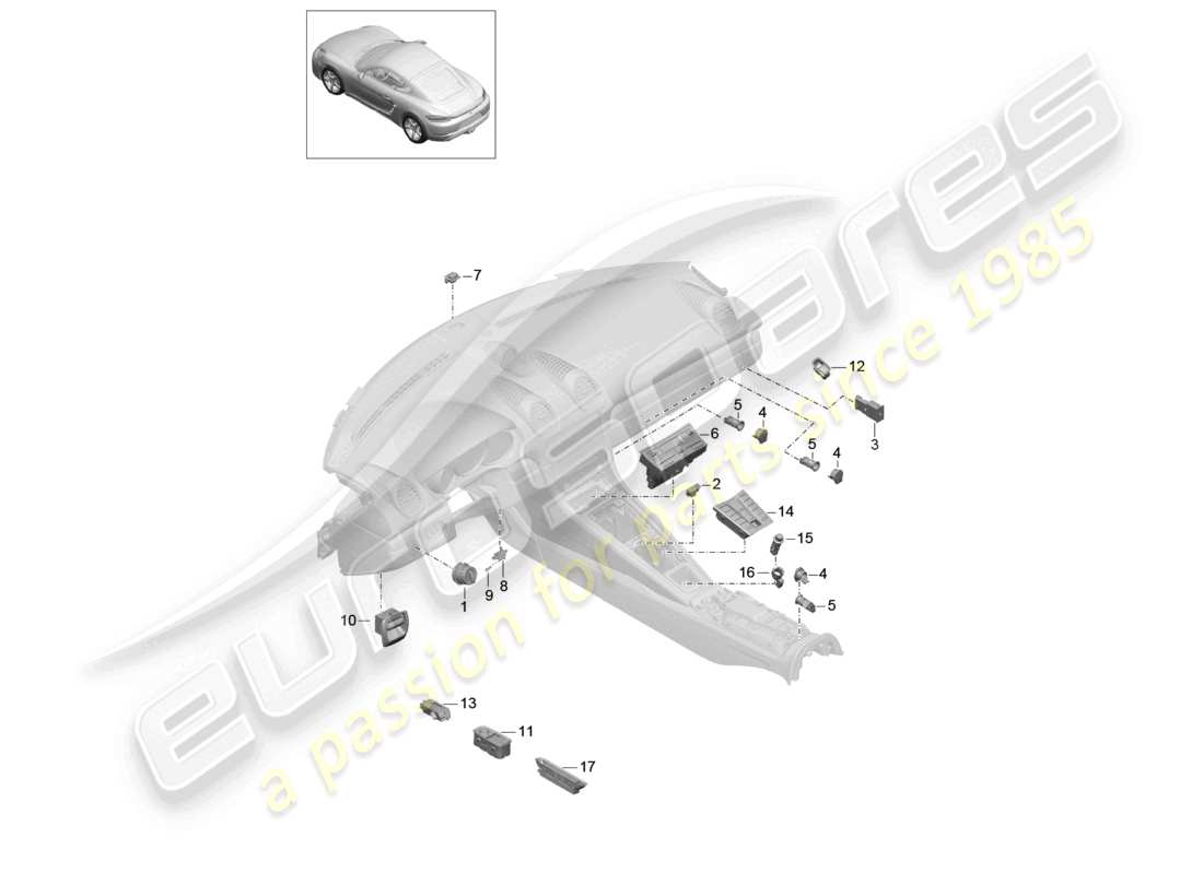 porsche 2021 (718 cayman) schéma des pièces du panneau de commande de l'interrupteur de climatisation