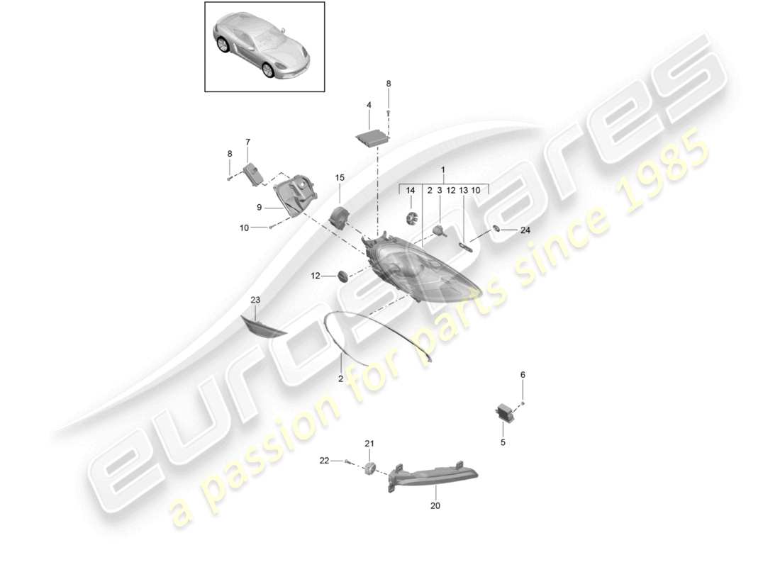 porsche 2021 (718 cayman) phares phare supplémentaire clignotant feu de position latéral répétiteur de clignotant schéma des pièces