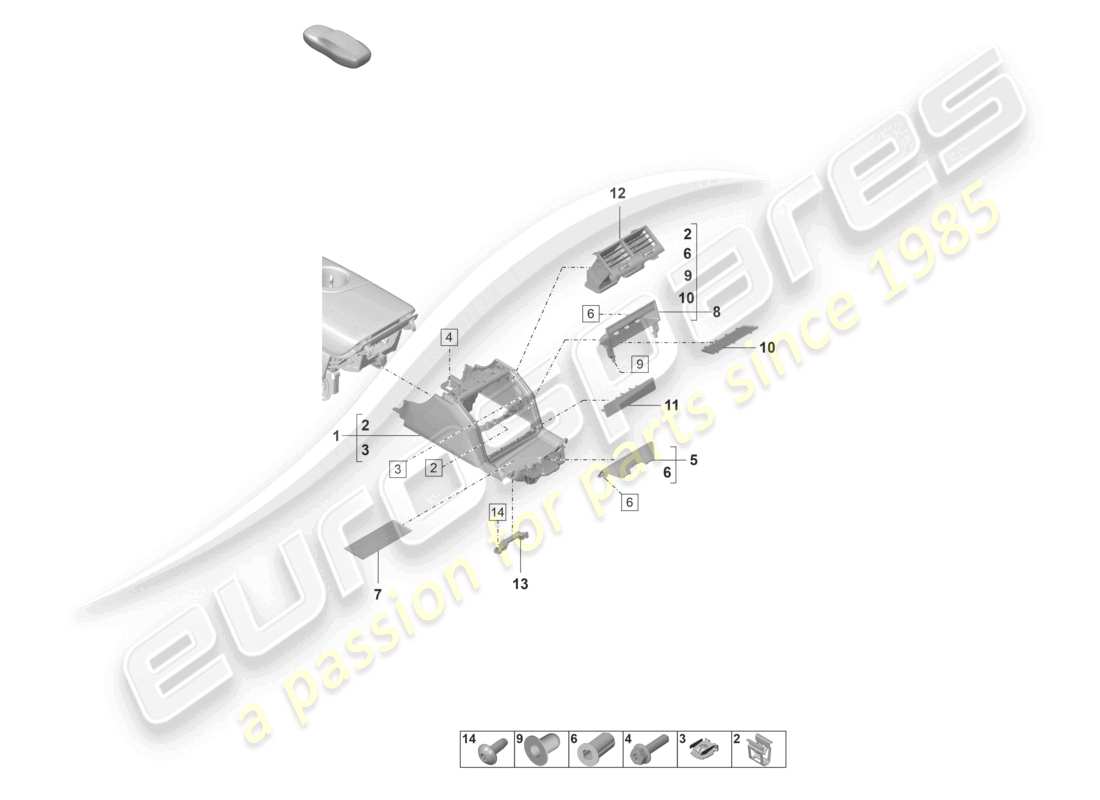 porsche 2022 (panamera 971-2) schéma des pièces de la console centrale arrière