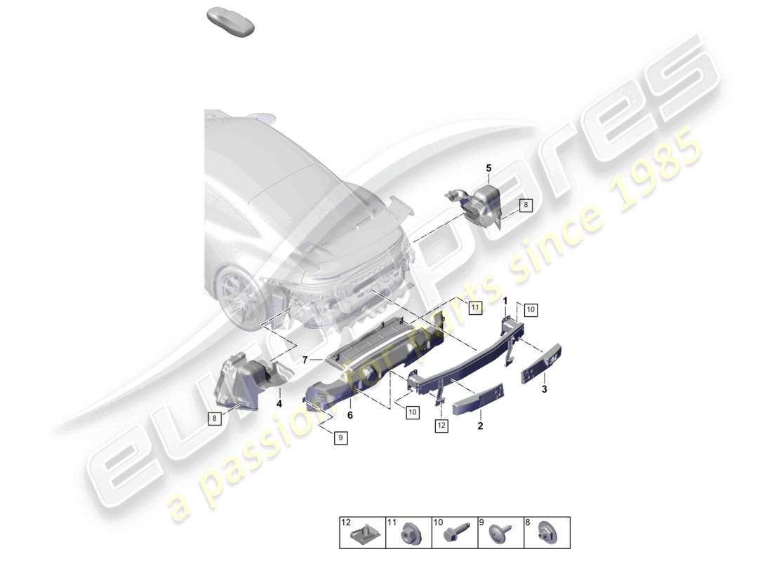 porsche 2026 (992-2 gt3) schéma des pièces du support de pare-chocs arrière et du bouclier thermique