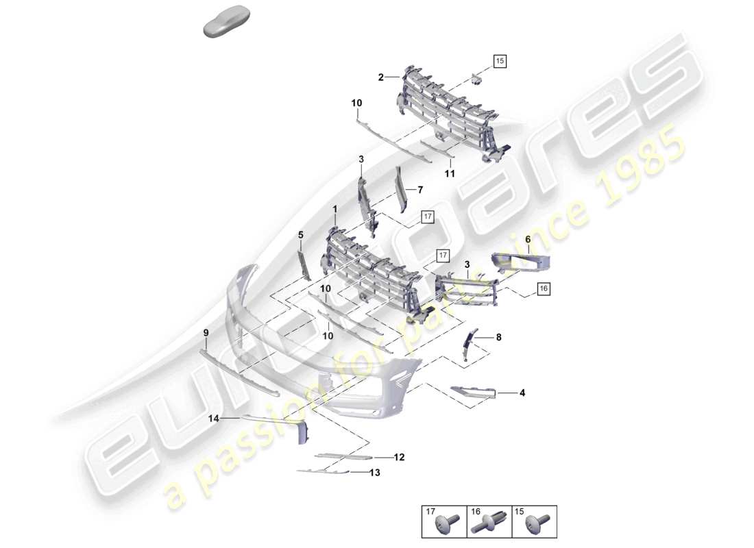 porsche 2025 (cayenne e3 pa) pare-chocs de base pièces individuelles grille de guidage d'air schéma des pièces du coupé
