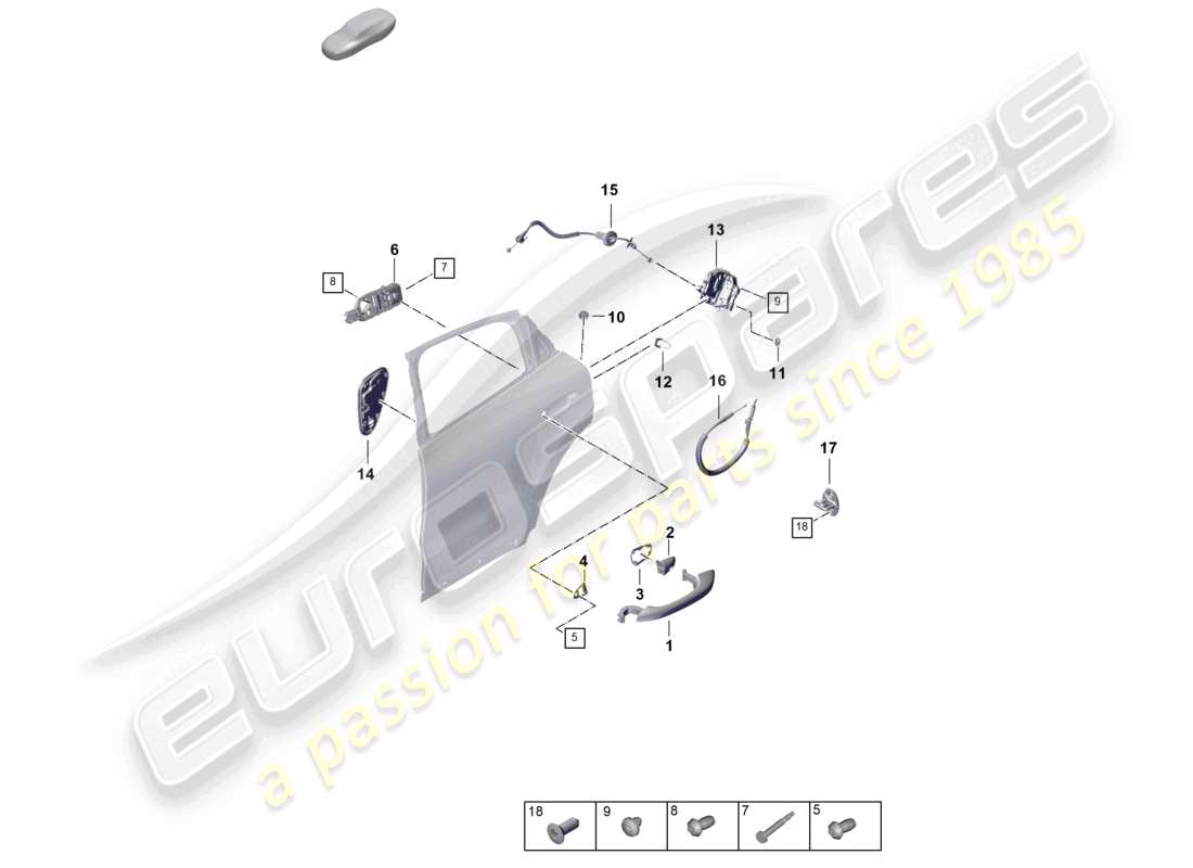 porsche 2025 (cayenne e3 pa) poignée de porte, serrure de porte extérieure arrière, schéma des pièces du coupé