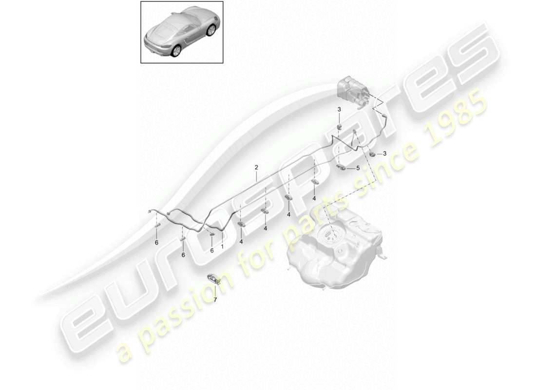 porsche 2024 (718 cayman) schéma des pièces du système d'alimentation en carburant avant de la conduite de carburant