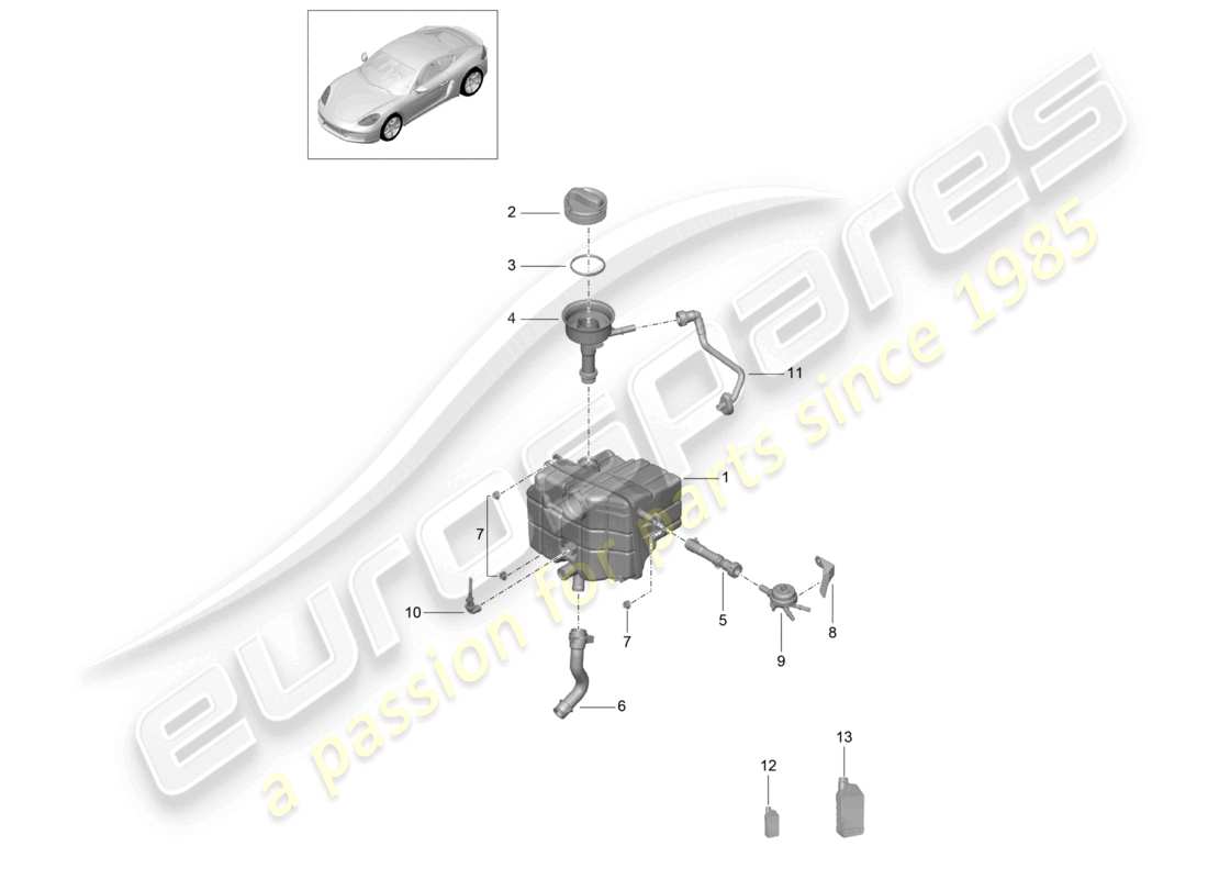 porsche 2024 (718 cayman) système de refroidissement du liquide de refroidissement vase d'expansion du liquide de refroidissement schéma des pièces