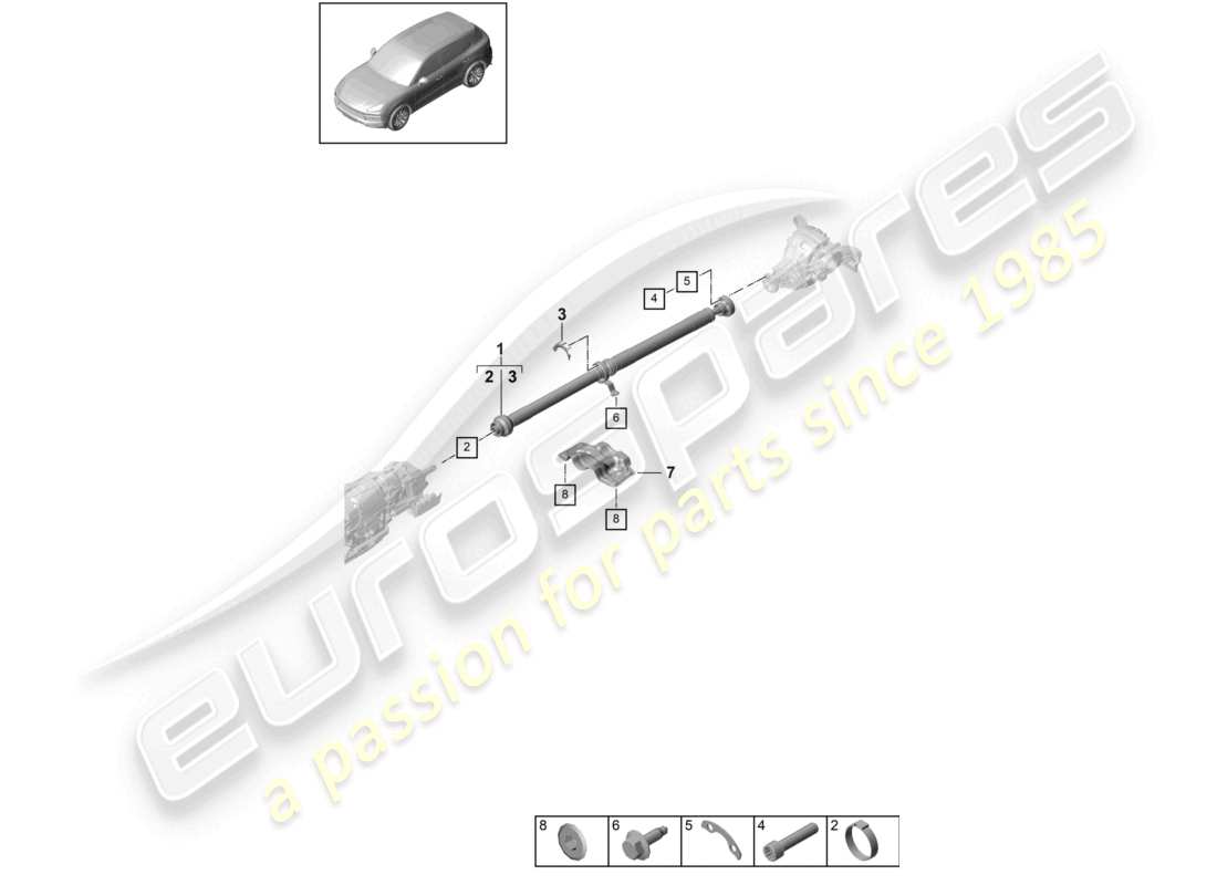 porsche 2024 (cayenne e3 9ya/9yb) arbre à cardan schéma des pièces