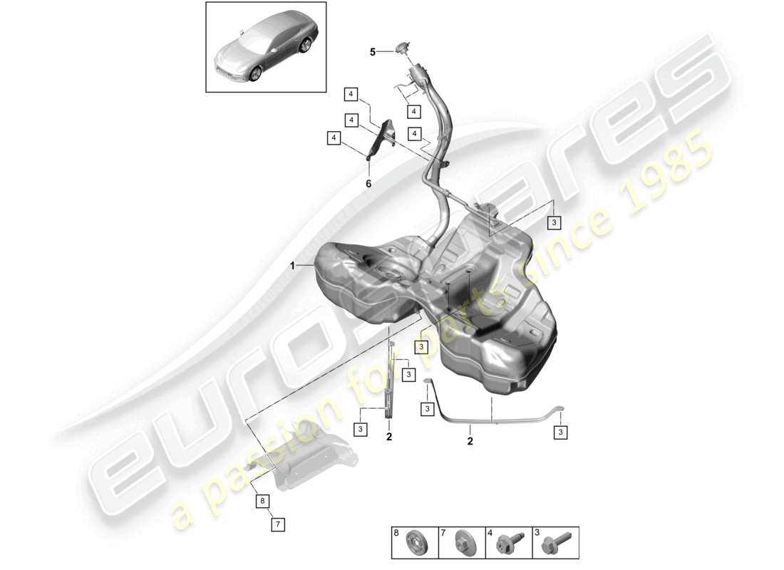 porsche 2021 (panamera 971-1) réservoir de carburant avec accessoires schéma des pièces