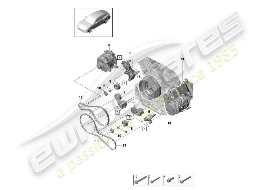 porsche 2021 (panamera 971-1) diagramme des pièces du tendeur de courroie poly-v