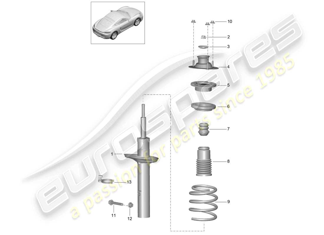 porsche 2025 (718 cayman) diagramme des pièces des amortisseurs et des ressorts hélicoïdaux