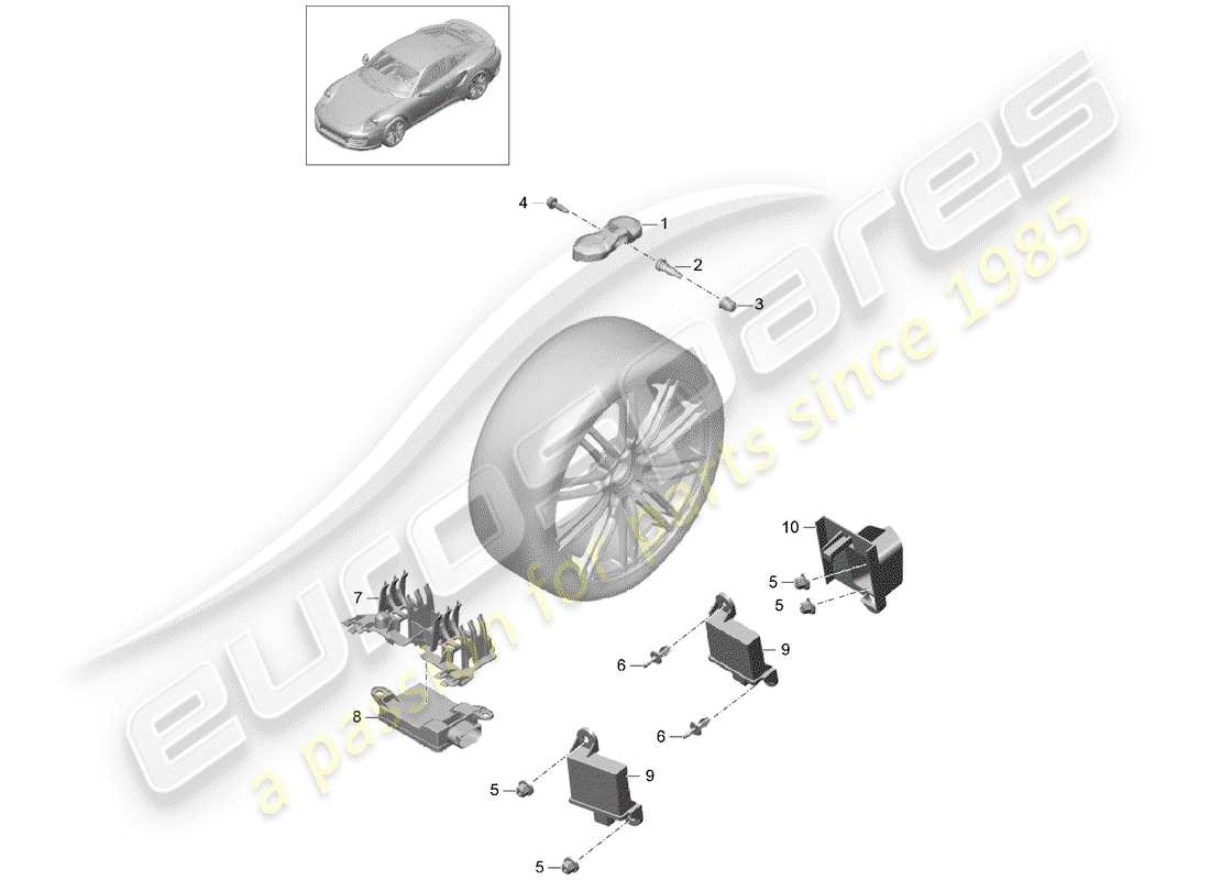 porsche 2018 (991-2 turbo) système de contrôle de pression des pneus schéma des pièces