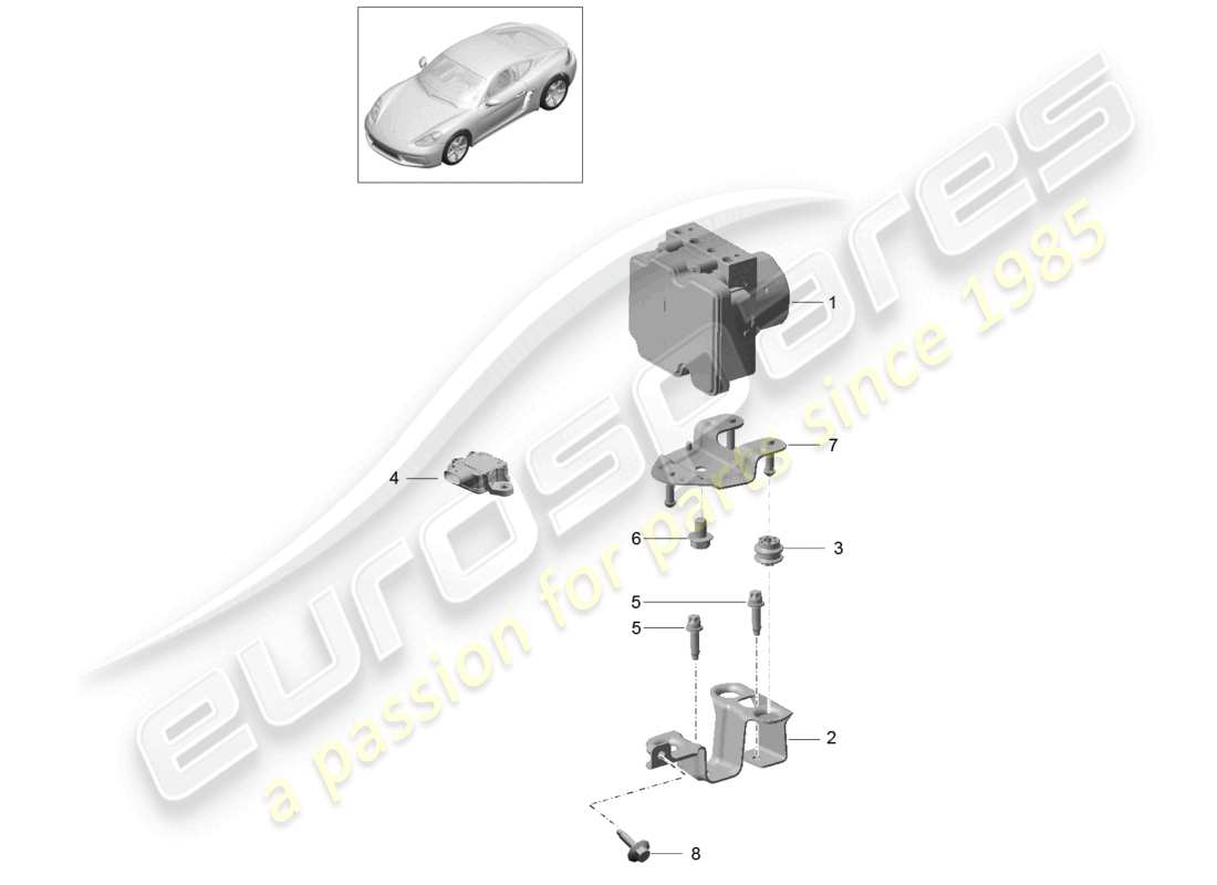 porsche 2025 (718 cayman) unité hydraulique de freinage antiblocage -abs- unité de commande et de régulation schéma des pièces