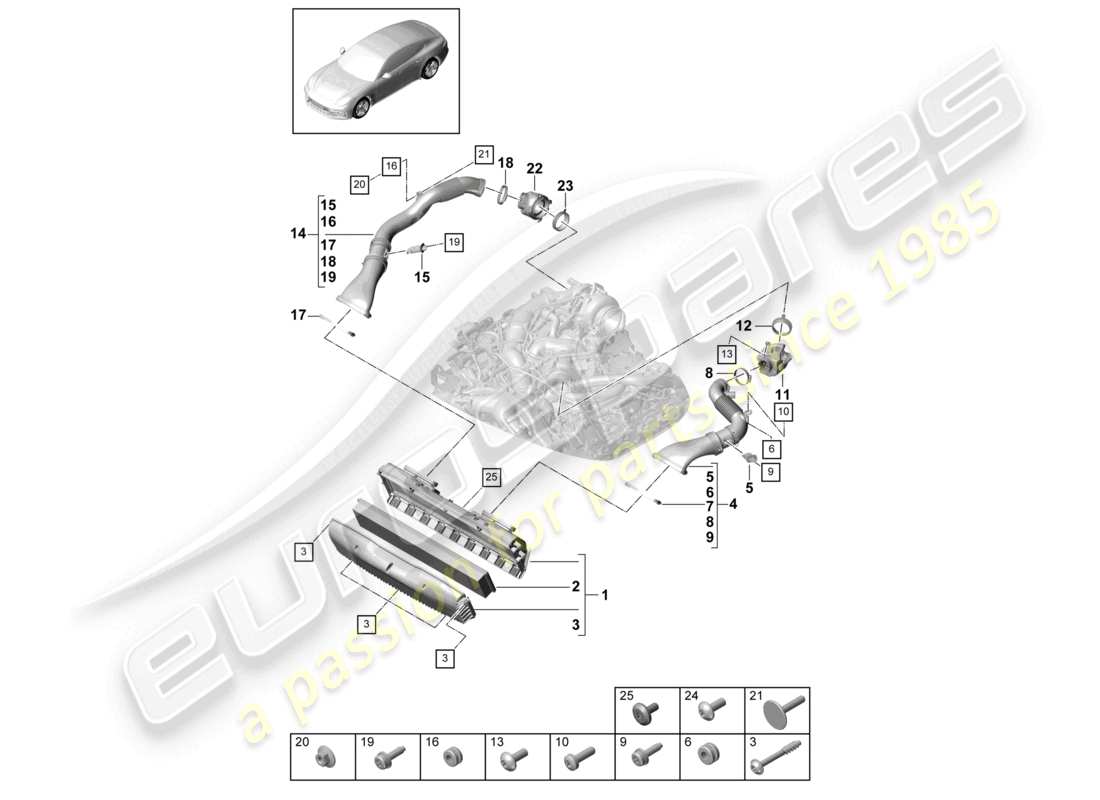 porsche 2021 (panamera 971-1) schéma des pièces du tuyau d'admission du boîtier du filtre à air