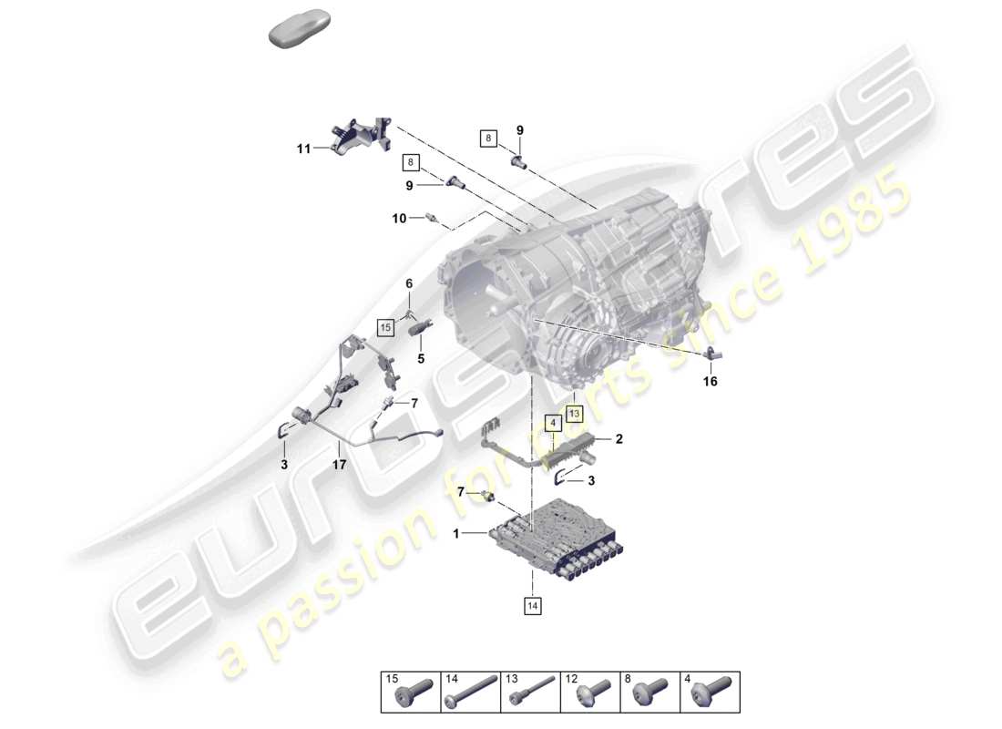 porsche 2022 (992-1 turbo / s) 8-speed boîte de vitesses à double embrayage - pdk - schéma des pièces des capteurs