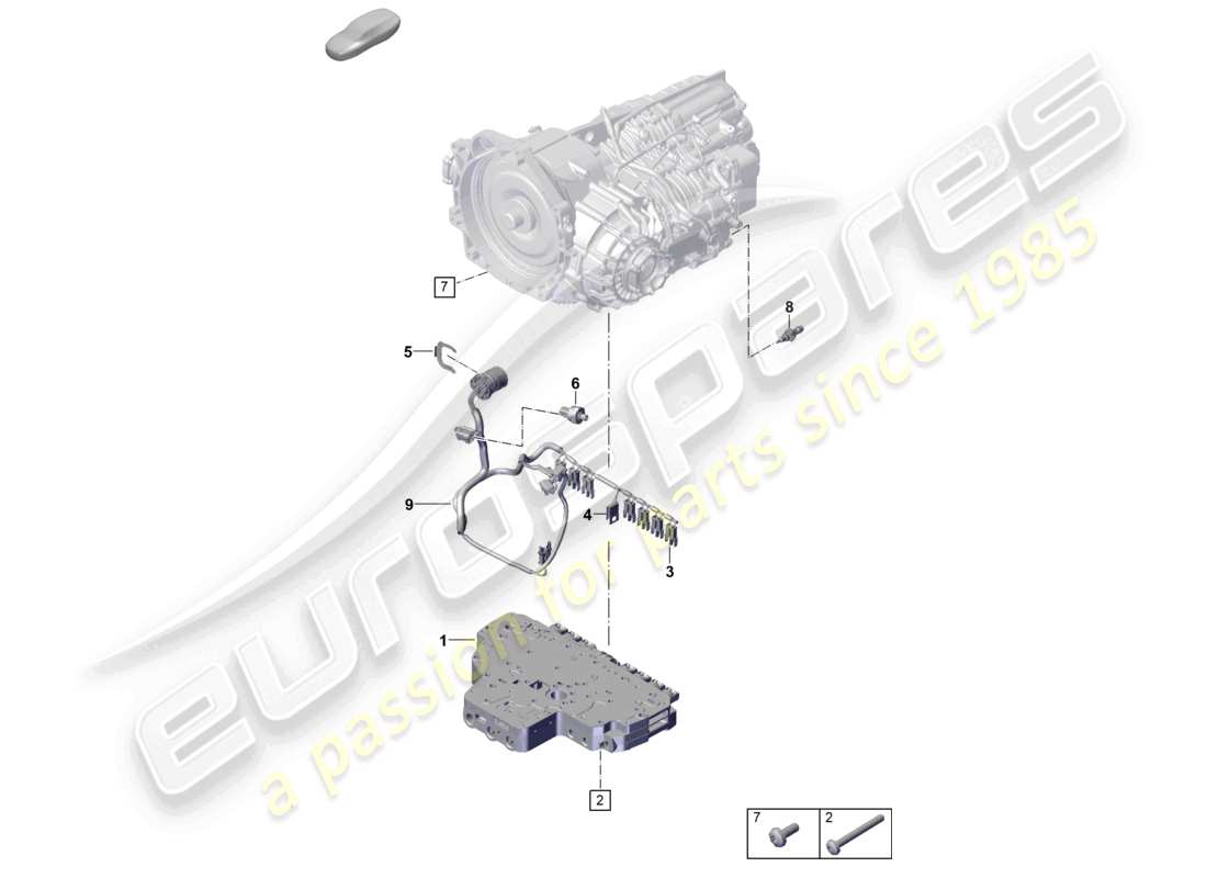 porsche 2025 (992-2 gt3/rs/st) 7-speed boîte de vitesses à double embrayage - pdk - schéma des pièces des capteurs