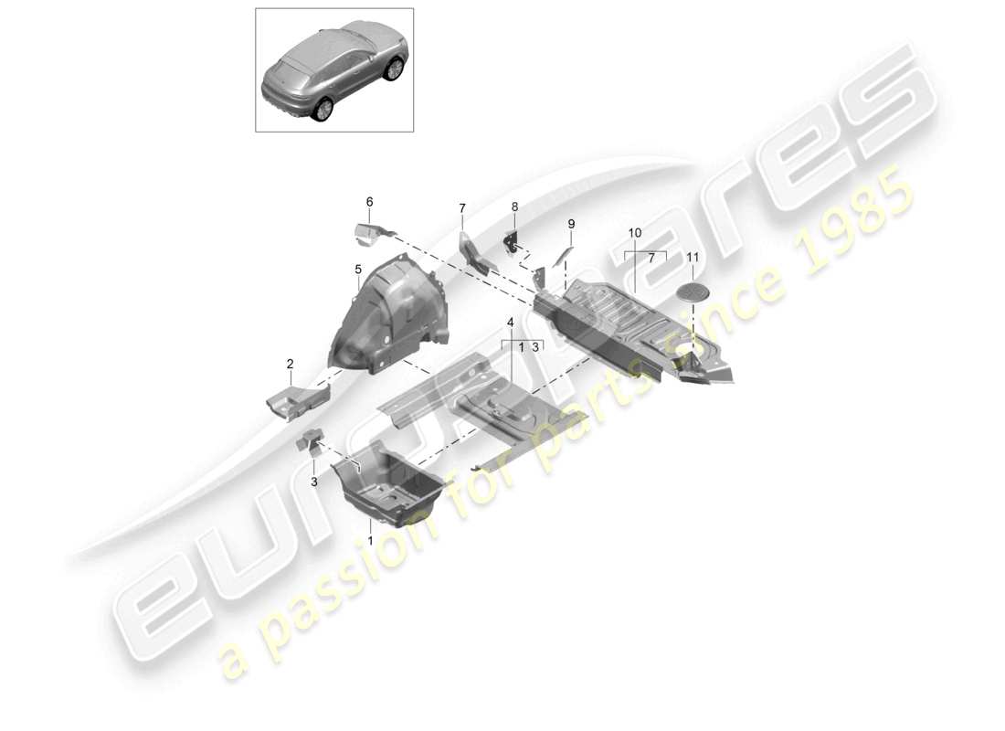 porsche 2021 (macan) schéma des pièces du carter de roue arrière de la plaque inférieure